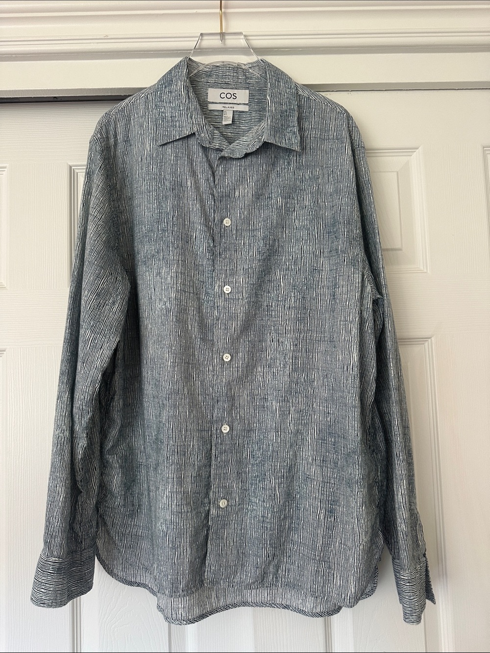 COS Men's Blue Gray Striped Button-Down Shirt